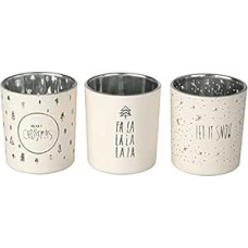 Set of 3 Festive Silver White Tea light Holders