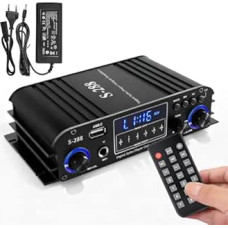 4-Channel Amplifier, 1200W Audio Power Amplifier Bluetooth 5.0, 30Wx4 with USB/Microphone/FM with Remote Control, Hi-Fi Integrated Speaker Amplifier for Home or Car