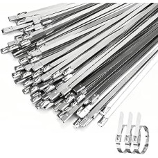 Stainless Steel Cable Ties, Pack of 100, 4.6 x 450 mm Metal Cable Ties, Reusable Cable Ties for Attaching, Wrapping, Pipes, Cables, Power Poles and Hoses