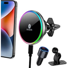 MOKPR For Magsafe Car Mount with Charging Function, 15 W with MagSafe Car Mount Charger Mobile Phone Holder Car with Charging Function Ventilation / Dashboard for iPhone 16/15/14/13/12 (Graphite)