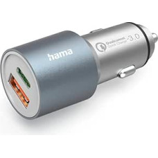 Hama Car Charger, Car Quick Charger 38 Watt USB C + USB A (2 Port Cigarette Lighter Charger Plug for Tablet, Multiple Charging Adapter with Power Delivery and Qualcomm Quick Charge) Metal