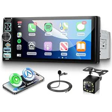Car Radio 1 DIN with Wireless Carplay Android Car, 6.8 Inch IPS HD Touchscreen Car Radio, Support FM Radio Mirror Link USB/Type C Steering Wheel Controls Remote Control Reversing Camera