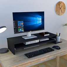 Henor, Wooden Monitor Stand with Removable Shelf, TV Screen Riser - 82 x 32 x 18 cm - Supports 50 kg - Graphite