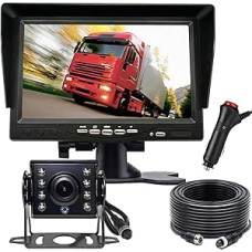 4 Pin 7 Inch Rear View Monitor Waterproof Night Vision Backward Camera HD Parking System for 12V-24V Truck Caravan Harvester Motorhome Backward with 49ft Cable