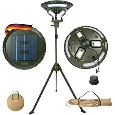 SCHWAIGER CALED200 511 LED Camping Lamp Solar Lamp on Tripod Bluetooth Speaker Removable Lights IP43 Protected Dimmable Battery Operated with Bag and Pegs Olive Green