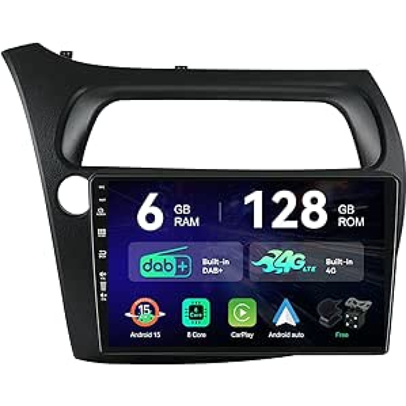 [6G+128G | Integruotas DAB+ 4G] - MSD automobilinis radijas Honda Civic (2006-2012) | Android 15 GPS navigacijos radijas | CarPlay Android automobilio vairo valdymas Dual-Band WiFi DSP | Kamera MIC | Octa-Core 2
