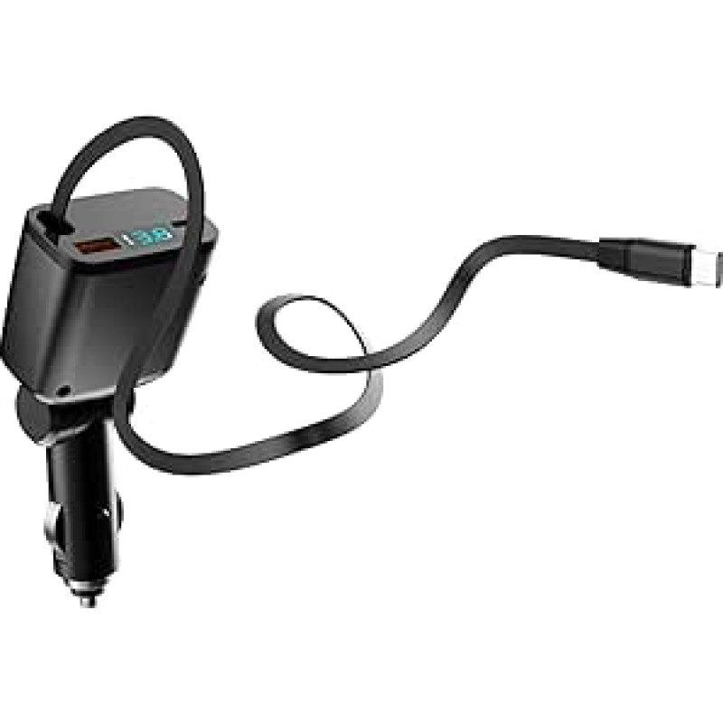 Einziehbares Kfz-Ladegerät, 3-in-1-USB-C-Auto-Ladegerät-Adapter, 12 V USB-Buchse mit USB-C-Kabel, Zubehör für iPhone 16, 15, iPad