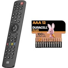 One For All Contour 8 Universal Remote Control TV - Control of 8 Devices - Guaranteed to Work - URC1280 & Duracell Plus AAA Micro Alkaline Batteries, 1.5V LR03 MN2400, Pack of 12