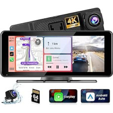 Hikity Nešiojamasis automobilinis radijas su 4K Dash Cam Belaidis Apple Carplay Android automobilis 6,86 colių jutiklinis ekranas Automobilinis radijas su ekranu Navigacija GPS Bluetooth FM Transimitter Mirror Link Galinio vaizdo kamera + 64G TF