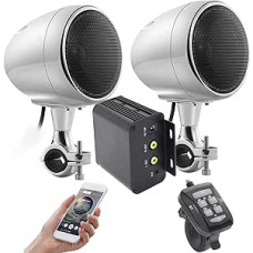 iMESTOU Motorcycle Amplifier Audio System with AUX, MP3, FM Radio, 4 Inch Full Range Waterproof Bluetooth Stereo Speaker, Fit for 1 to 3.8 cm Handlebar Motorcycles ATV UTV RZR