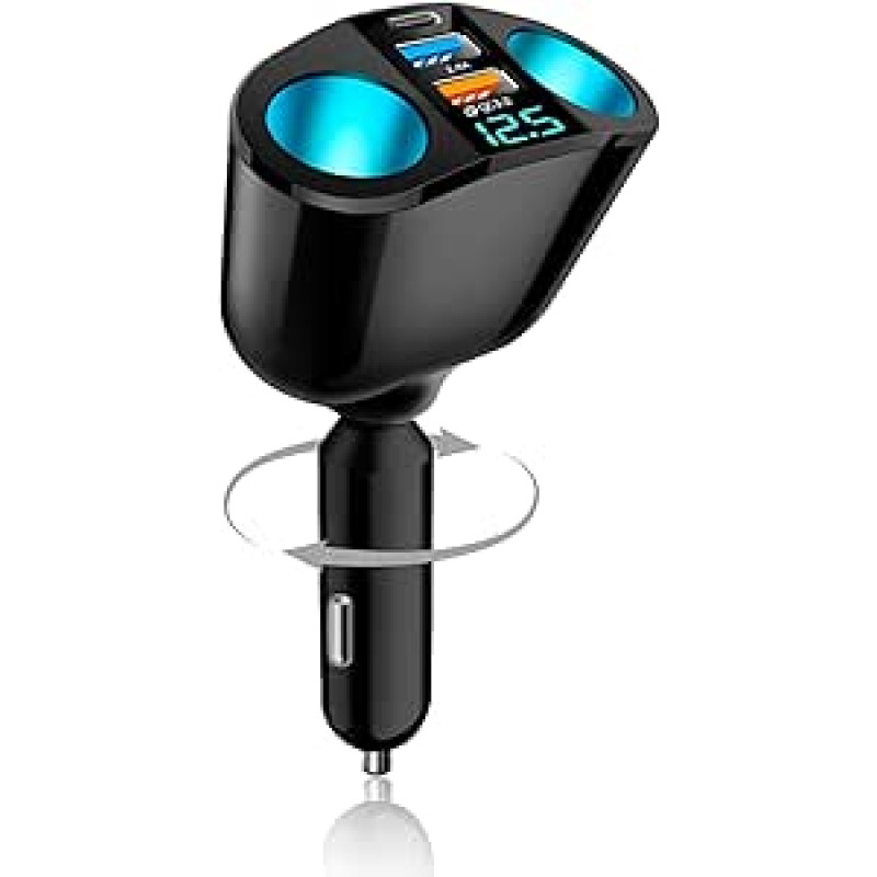 Automobilinis cigarečių žiebtuvėlio skirstytuvas 120 W, 12 V dvigubas lizdas, 12 V/24 V lizdo skirstytuvas, QC3.0/PD/2.4A cigarečių žiebtuvėlio dvigubas kištukas, automobilinis USB adapterio cigarečių žiebtuvėlis, tinkamas GPS mobiliesiems telefonams