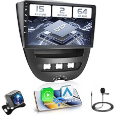 Hikity 2+64GB Android 15 Car Radio for Toyota Aygo/Peugeot 107/Citroen C1 2004-2014 Radio Wireless Carplay Android Car, 10.1 Inch IPS Touch Screen Radio with Rear View Camera, Bluetooth, Navi, WiFi