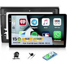 CAMECHO 4+128G 9 Inch Android 15 Car Radio for Fiat Bravo 2008-2013 with Reversing Camera AHD, Navigation Radio with Bluetooth Wireless Carplay Android Car, FM/RDS WiFi GPS Mirror Link 1280 x 720