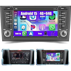 4G + 64G Car Radio Android 15 for Audi A6 with Wireless Carplay, Android Car, 7 Inch Touchscreen Radio Car with GPS, WiFi, RDS/FM, USB, SWC, Microphone, Reversing Camera