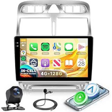 4G + 128G Android automobilinis radijas Peugeot 307/307CC/307SW 2002-2013 9 colių automobilinis radijas su jutikliniu ekranu Belaidis Carplay Android automobilinė navigacija GPS Mirror Link Bluetooth WiFi FM/RDS/EQ SWC Galinis vaizdas