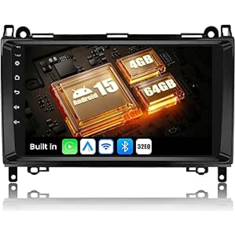 SIXWIN 4+64G Android 15 automobilinis radijas, skirtas Mercedes Benz A/B klasės W169 W245 B160 B170 B180 B200 W639 Vito Viano W906 su CarPlay/Android Car, 9 colių jutiklinis ekranas su WiFi GPS Bluetooth 5.0 FM/RDS 32EQ