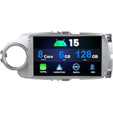 6G + 128G Android 15 automobilinis radijas Toyota Yaris GRMN 2012-2017 Radio Carplay Android automobilis 9 colių IPS ekranas 2 DIN GPS navigacija WLAN Bluetooth FM RDS atbulinės eigos kamera + mikrofonas