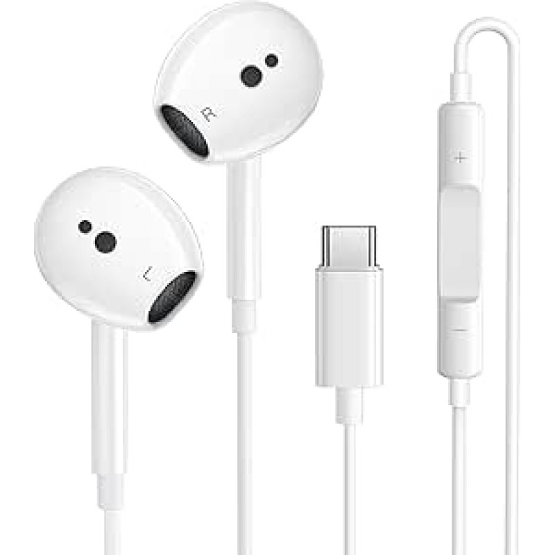 USB C ausinės, C tipo ausinės, laidinės HiFi stereo ausinės su mikrofonu ir garsumo valdymu, ausinės į ausis, laidinės ausinės, USB C, skirtos iPhone 16 15 Plus Pro Max/Google/Pixel/Samsung