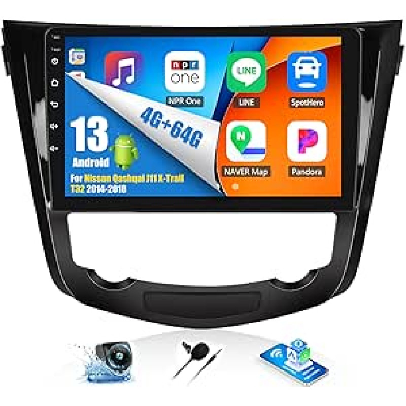 OiLiehu 4+64G Android 13 automobilinis radijas Nissan Qashqai J11 X-Trail T32 2014-2018 CarPlay Android automobilinis radijas su ekranu 10,1 colio su Mirror Link Bluetooth FM RDS GPS WiFi SWC EQ atbulinės eigos kamera