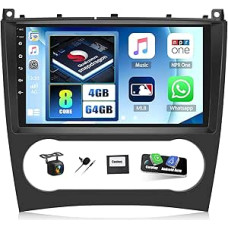 CAMECHO Qualcomm Android 15 Car Radio with Sat Nav for Mercedes Benz C Class W203 W209 C180 C200 2005-2009 with Carplay Android Car, 9 Inch Screen with Bluetooth 5.0 RDS/FM WiFi DSP + Reversing Camera