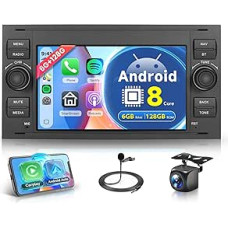 8 Core 6G + 128G Android Car Radio for Ford Focus C-Max S-Max Kuga Fiesta Transit Fusion Mondeo Galaxy Connect Wireless Carplay Android Car Navigation GPS WiFi 7 Inch Radio with Bluetooth FM/RDS/DSP