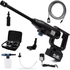 1087PSI akumuliatorinis slėginis plovimo įrenginys nešiojamas: Belaidis aukšto slėgio valytuvas su 4,0 Ah akumuliatoriumi - 3 lygių reguliuojamas antgalis, skirtas universaliam automobilių/patalpų/daržų ir važiuojamųjų dalių valymui lauke