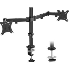 BONTEC kompiuterio monitoriaus laikiklis 2 monitoriams nuo 13 iki 32 colių, reguliuojamas kompiuterio monitoriaus rankos aukštis, pasukamas ir pasukamas, pakreipiamas, maksimali apkrova 10 kg ant vienos rankos, 2 tvirtinimo parinktys, VESA 75/100