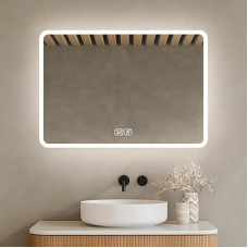 Bayt Bathroom Mirror with Lighting, 52 x 75 cm, LED Bathroom Mirror with Anti-Fog, Touch Switch & 3 Light Colours, Wall Mirror Horizontal/Vertical