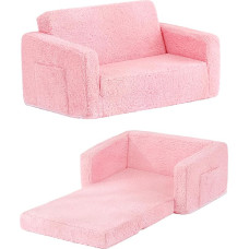 Vaikiška sofa-lovelė, 2 in 1 vaikiška išskleidžiama sofa, patogi dvigulė vaikiška sofa-lova žaidimų kambariui, ypač minkšta, 2 sėdimos vietos, vaikiška sofa-lovelė mergaitėms ir berniukams, rožinė