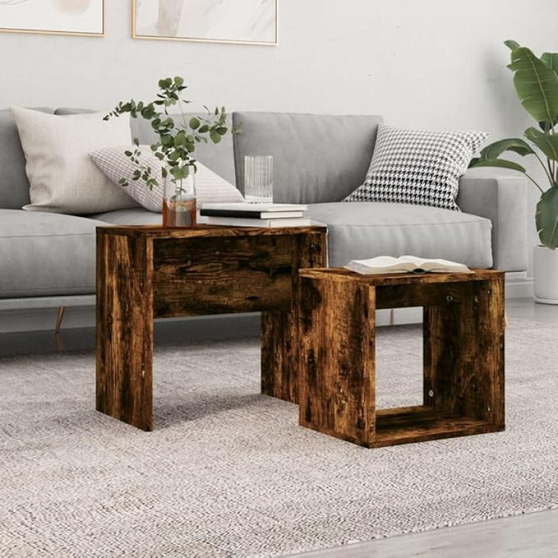 Rinkinys su 2 moderniais segtukais iš holz, keliomis kišenėmis, eiche Rauch, für Wohnzimmer, Schlafzimmer oder Büro mit kompaktem Design und Funktion