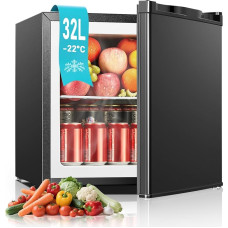 FOHERE Mini šaldiklis 32 L -22 °C, maža kompaktiška tyli 43 dB šaldymo dėžė, keičiami durų vyriai, mažas šaldiklis, puikiai tinka biurui, stovyklavietei, lauke (juoda) [E energinė klasė]