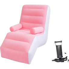 Inflatable Lounge Chair, Folding Sofa Chair, Lazy Sofa, Soft Thickened PVC, Durable Gaming Lounger, Air Bench for Bed, Indoor and Outdoor Camping, Pink with Pump