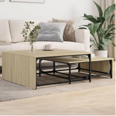 Sofos komplektas Sonoma Eiche 2er Nesting Tische 81,5x80x36 cm & 72x70x26 cm aus Holzwerkstoff und Metall, Modernes Design und Industrie-Look, platzsparend für Wohnzimmer kleine Räume