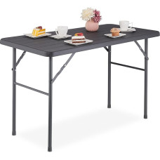 Relaxdays Garden Table, Wood Look, Square, H x W x D: 74 x 118 x 60 cm, Plastic, Metal, Folding Patio Table, Grey