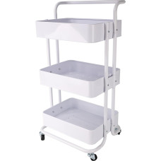ECHTWERK Mobilus serviravimo vežimėlis virtuvėje, vonioje ir biure su 3 lygiais, virtuvės vežimėlis, virtuvės vežimėlis, įrankių vežimėlis, amatų vežimėlis, komunalinių paslaugų vežimėlis su stumiama rankena, baltos spalvos, 43 x 32 x 86