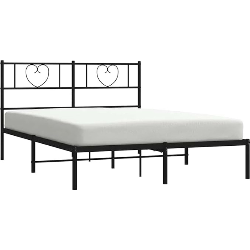 vidaXL Bed Frame, Bed Frame with Headboard, Slatted Frame, Metal Bed for Bedroom, Double Bed, Guest Bed, Metal, Black, 160 x 200 cm
