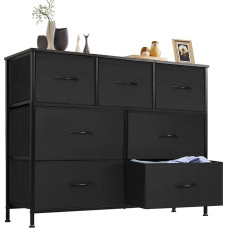 Sweetcrispy Komoda miegamajame, plati stalčių komoda, 7 medžiaginiai stalčiai su rankenomis, spintelė, TV stovas miegamajame, kabinete, svetainėje, vaikų kambaryje