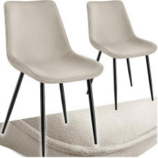 tectake® Dining Room Chairs, Set of 2, Upholstered Chairs, Kitchen Chairs, Living Room Chairs, Dressing Table Chair, Ergonomic Chair with Backrest and Velvet Seat, Black Metal Legs, Cream