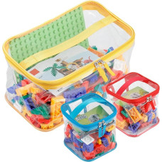 Skaidrūs PVC žaislų laikymo maišeliai su dangčiu ir rankena (12 x 7,8 x 7 colių), spalvoti organizaciniai konteineriai su užtrauktuku, dvigubu užtrauktuku, kauliukai, stalo žaidimų organizatoriai