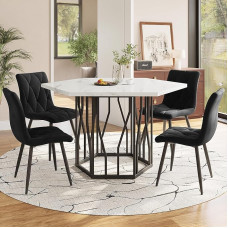 HAUSPROFI valgomojo stalo 5 dalių rinkinys, 115,5 x 100 x 75 cm, šešiakampis valgomojo stalas su 4 kėdėmis, virtuvės valgomojo stalo komplektas virtuvei, valgomajam, svetainei (juodas)