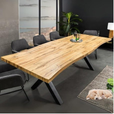 Oakland Extendable Dining Table 160-200 cm Wild Oak Design Tree Edge Black X-Metal Frame