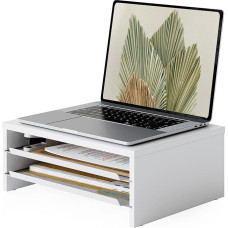 Fenge Monitorständer, Monitorerhöhung mit Ablage, Holz und Metall, Schreibtisch-Organizer für Zuhause und Büro, Computer, Laptop, Drucker, Telefon, Fernseher, 36,4x23,5x13,4 cm (Weiß)