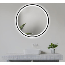 60 cm LED Bathroom Mirror with Black Frame, Round Bathroom Mirror with Lighting, Black Framed Mirror, Round Metal Framed Bathroom Mirror with Lighting