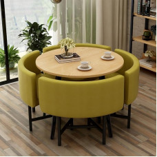 Hellgrünes Esstisch-Set für 4 Personen aus Baumwollleinen, bestehend aus 1 Tisch und 4 Stühlen, perfekt für Küche, Balkon und Wohnzimmer, stilvolle Wohnmöbel