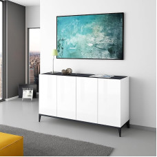 Dmora - Liam 4 Door Kitchen Sideboard Living Room Buffet 100% Made in Italy 160 x 40 x 82 cm Glossy White and Slate