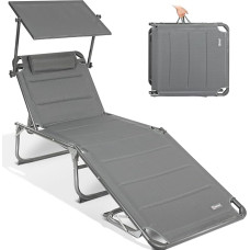 Homecall Sun Lounger with Canopy, Quick Dry Foam, XXL, 200 x 70 cm, (Grey)