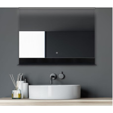 Talos Black Home Bathroom Mirror with Lighting 80 x 60 cm Bathroom Mirror with Practical Shelf