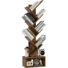 YMYNY Medžio formos knygų spinta, 6 lygių kambario pertvara, stovinti lentyna, moderni medinė lentyna knygoms / filmams / CD, laisvai pastatomas knygų bokštas svetainei, namų biurui, kabinetui, kaimiškai ruda HBC016H