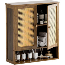 HITNET Vonios spintelė, sieninė, rotango medicinos spintelė, pakabinama su lentynomis ir durelėmis, bambuko sieninė spintelė virš tualeto, taupanti erdvę, graikinis riešutas