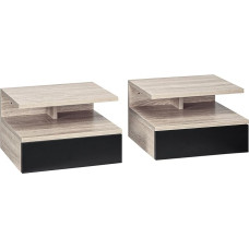 HOMCOM 2 x Wall Mounted Bedside Tables - Set of 2 Bedside Tables - Pull Out Drawer Niche Table Top - Wooden Black Oak